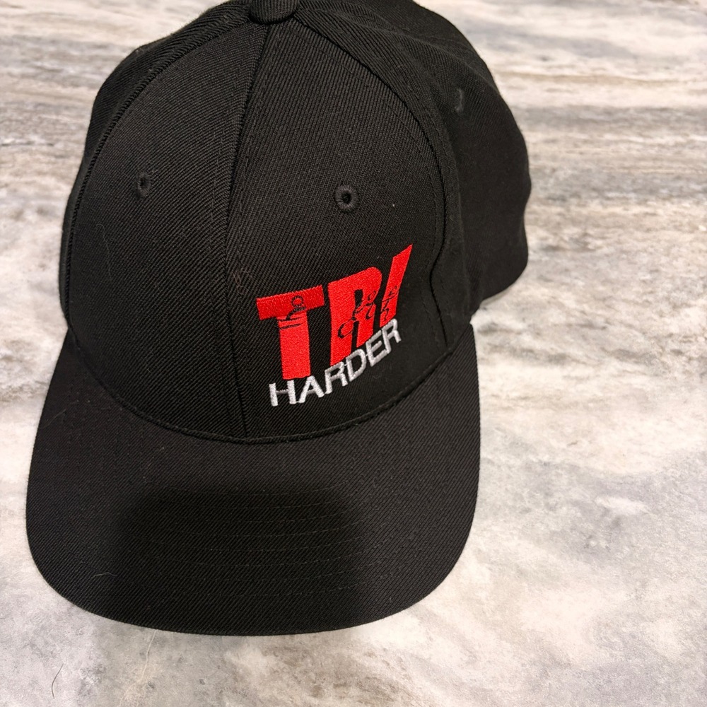 Sport-Tek Mens Tri Harder Triathlon Snapback Hat Black Red Embroidered Cap